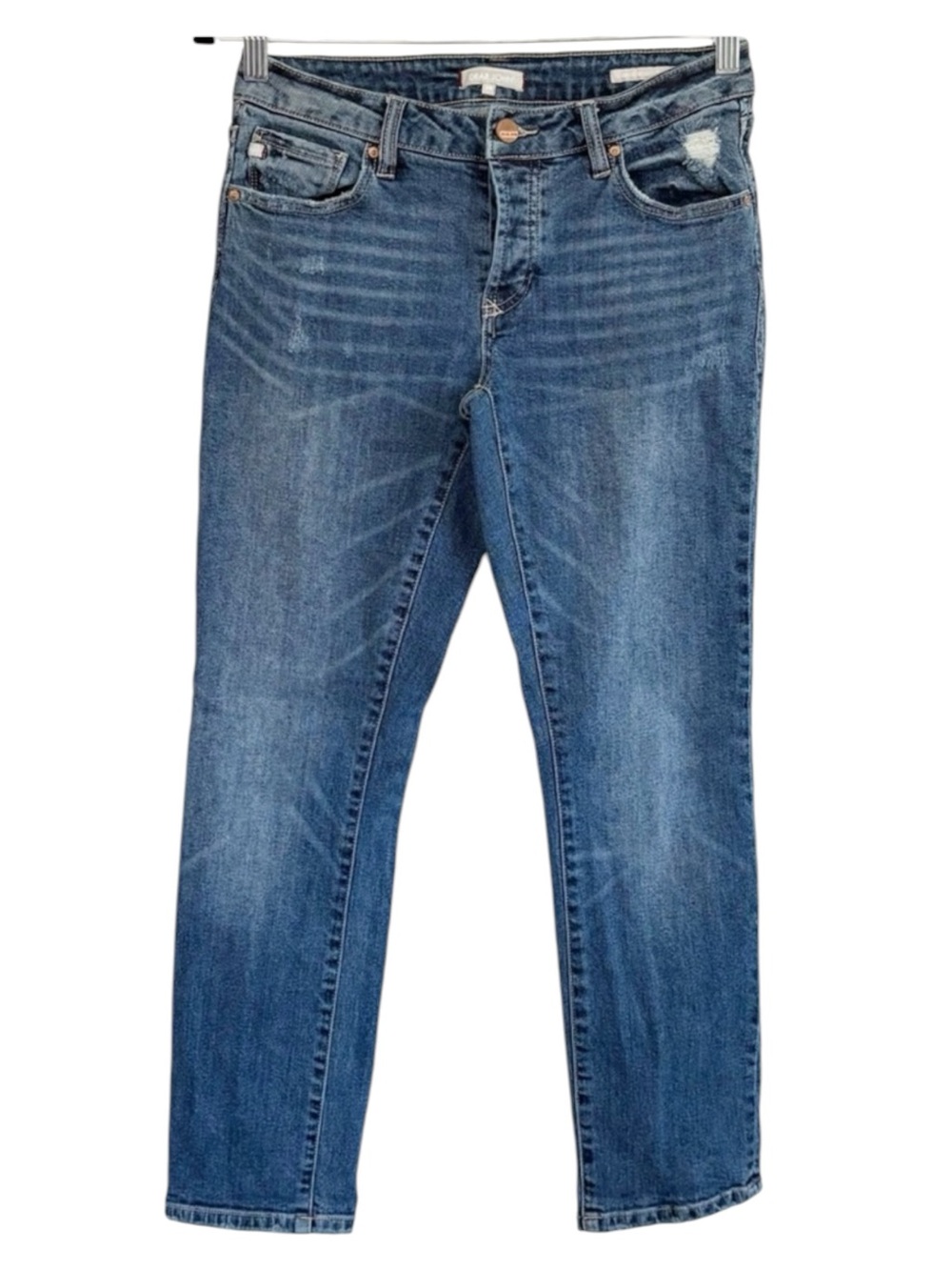 DEAR JOHN Erin Slim Straight Jeans Size 26 Medium Wash Button Fly Stretch Denim